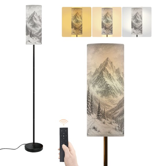 Floor Lamp Snowy Alpine Mountain Landscape Pine Forest Winter Valley Majestic Dimmable Modern Standing Lamp with Lampshade Remote Footswitch Tall Pole Corner Lamp for Living Room Bedroom Office