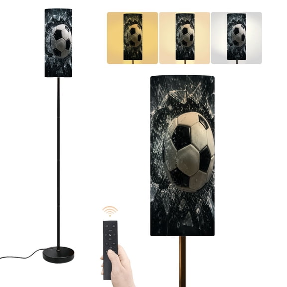 Floor Lamp Soccer Ball Breaking Shattered Glass Dynamic Action Explosion Impact Dimmable Modern Standing Lamp with Lampshade Remote Footswitch Tall Pole Corner Lamp for Living Room Bedroom Office