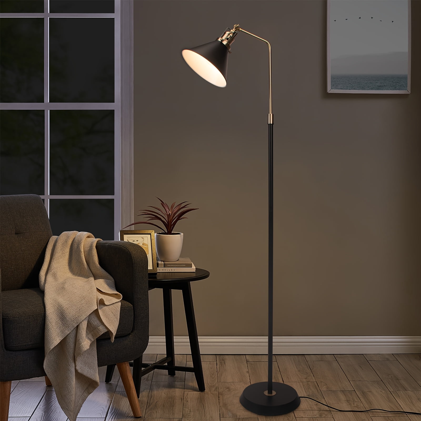 Floor Lamp Standing Lamps for Living Room with 360° Adjust Black & Bronze Iron Shade, Use E26 A19 Bulb Floor Lamp, 58.26'' Modern Standing Tall Light for Bedroom Office