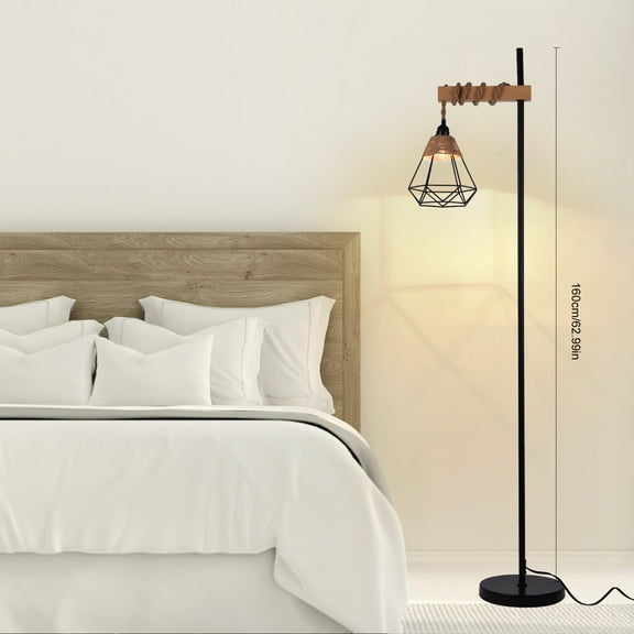 Floor Lamp Standing Reading Light Rattan Lampshade Height Adjustable+Foot Switch