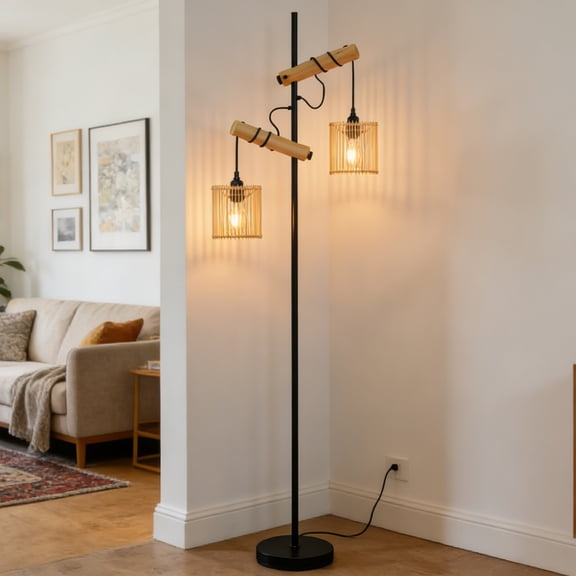 Floor Lamp Standing Tree Lamp with woven shade Tall Lamps for Living Room Bedroom Office Dining Room