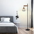 thumbnail image 1 of Floor Lamp Stepless Dimmer Black Dimmable Wicker Floor Light Rustic Adjustable Tall Standing Lamp with Rattan Lampshade, 1 of 9