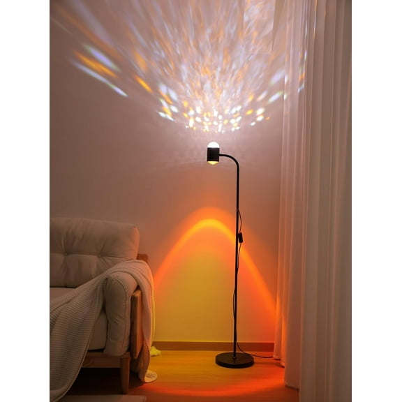 Floor Lamp with Sunset Projection and 3D Waves, Dual Head Lamp with Creative DIY Mode, Multiple Colors and Interchangeable Background, 360 Rotating Atmosphere, Floor Light for Sunset Mood