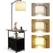 Floor Lamp with Table & 2 Drawers, End Table with 3 Color Temperature Reading Light, Side Table Lamp with USB & Type C & AC Charging Port for Living Room, Bedroom