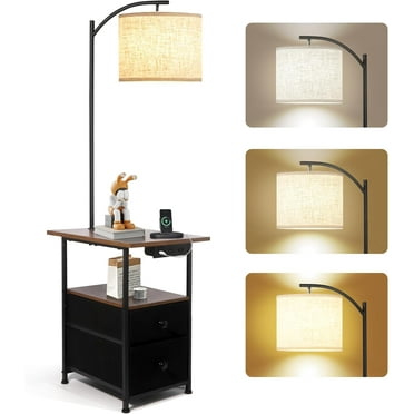 Floor Lamp with Table & 2 Drawers, End Table with 3 Color Temperature Reading Light, Side Table Lamp with USB & Type C & AC Charging Port for Living Room, Bedroom