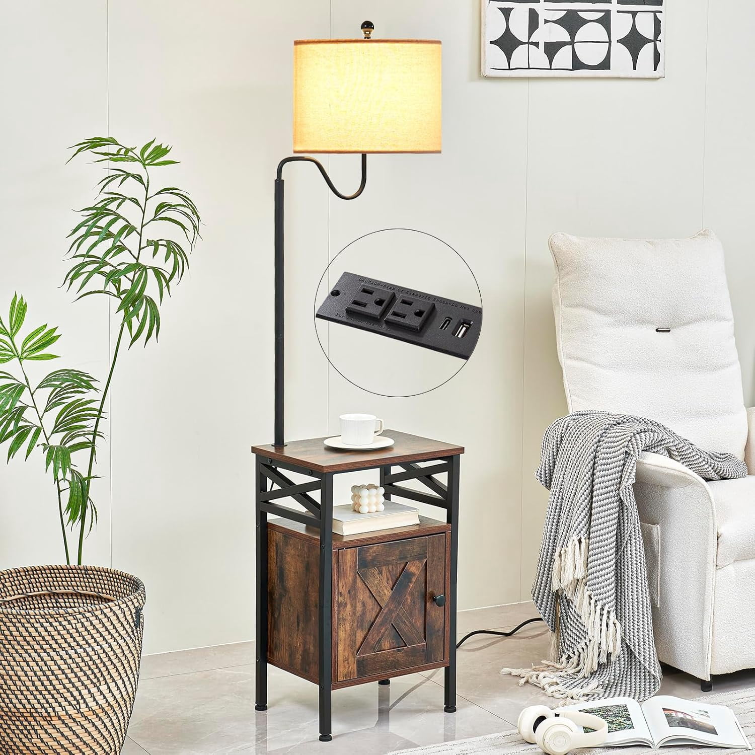 End Table With Lamp Attached And Usb Port