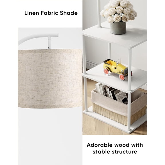 Floor Lamp with Table, Night Stand with Lamp, Narrow Side Table with 3CCT LED Bulb, Small Coffee Table, Modern End Table with Storage Shelves for Living Room Bedroom Home Décor, White