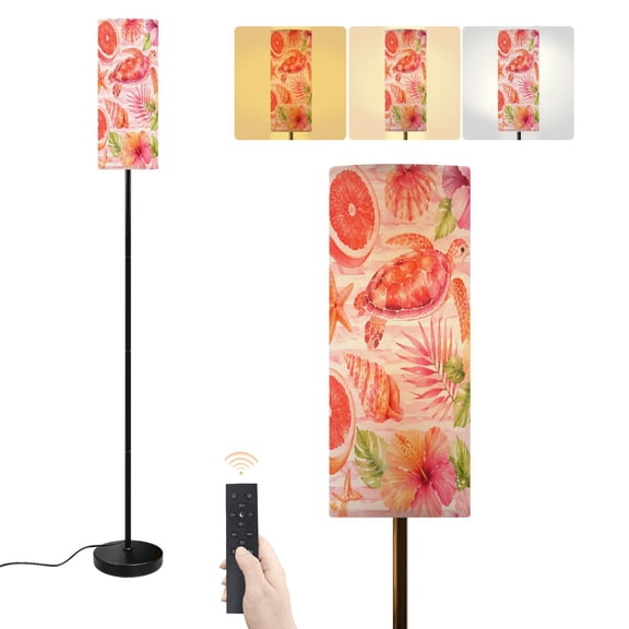 Floor Lamp Tropical Summer Sea Turtles Hibiscus Flowers Grapefruit Seashells Dimmable Modern Standing Lamp with Lampshade Remote Footswitch Tall Pole Corner Lamp for Living Room Bedroom Office