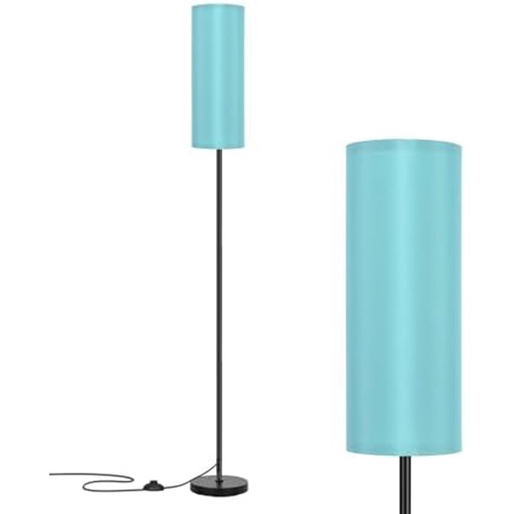 Floor Lamp with Turquoise Shade, Simple Design with Foot Pedal Switch, Small Tall Lamps for Living Room Bedroom, Corner Floor Stand Light with Black Pole Lamp (No Remote/No Bulb)
