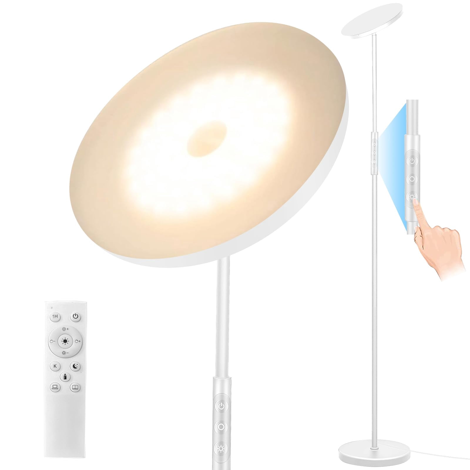 Floor Lamp  Upgraded 40w 4000lm Super Bright Torchiere Led Lamps For Living Room Stepless Dimmable Color Temperature 2700k-6500k With Remote & Touch Control Standing Light (40w White)
