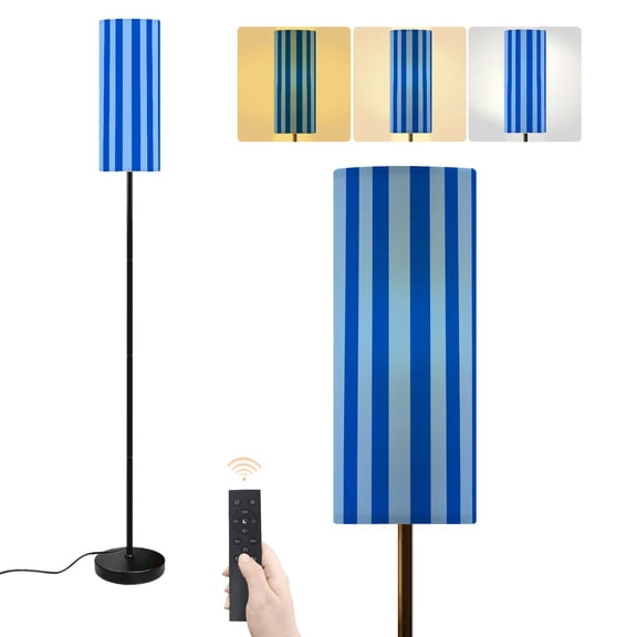 Floor Lamp Vertical Blue Stripe Alternating Light Dark Bands Minimal Geometric Dimmable Modern Standing Lamp with Lampshade Remote Footswitch Tall Pole Corner Lamp for Living Room Bedroom Office