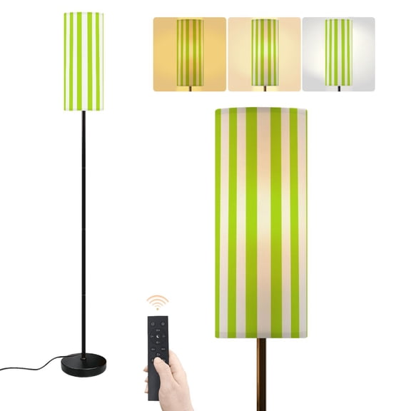 Floor Lamp Vertical Lime Green White Striped Seamless Minimalist Geometric Design Dimmable Modern Standing Lamp with Lampshade Remote Footswitch Tall Pole Corner Lamp for Living Room Bedroom Office