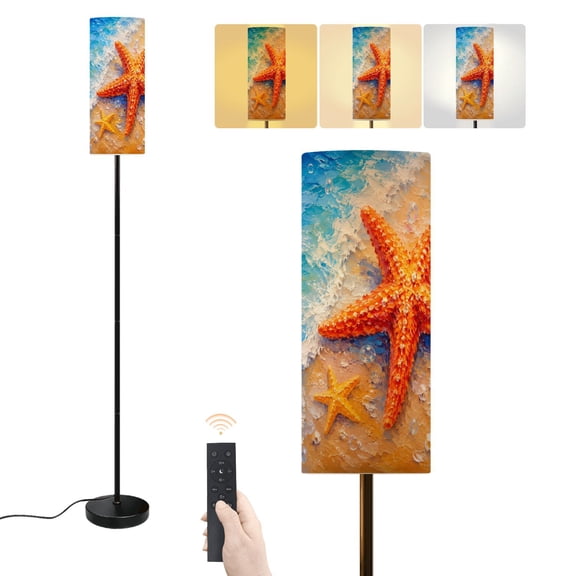 Floor Lamp Vibrant Starfish Sandy Beach Ocean Waves Abstract Painting Dimmable Modern Standing Lamp with Lampshade Remote Footswitch Tall Pole Corner Lamp for Living Room Bedroom Office