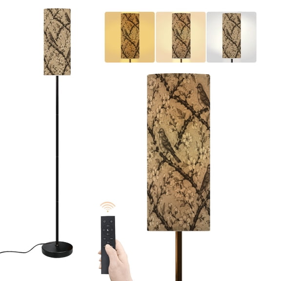 Floor Lamp Vintage Style Birds Floral Blossoms Beige Dimmable Modern Standing Lamp with Lampshade Remote Footswitch Tall Pole Corner Lamp for Living Room Bedroom Office