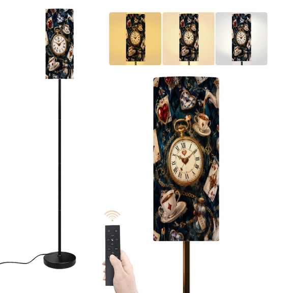 Floor Lamp Wonderland Playing cards pocket watch key cup falling down chess Dimmable Modern Standing Lamp with Lampshade Remote Footswitch Tall Pole Corner Lamp for Living Room Bedroom Office