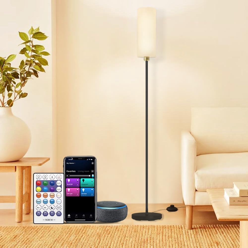 G-SAFAVA Modern Black Floor Lamp With Foot Switch – Tall Standing Pole Lamp For Living Room, Bedroom, Office