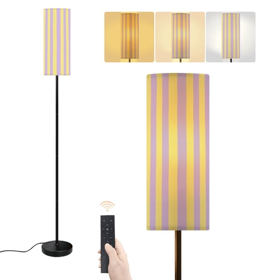 Floor Lamp Yellow Purple Vertical Striped Design geometric Dimmable Modern Standing Lamp with Lampshade Remote Footswitch Tall Pole Corner Lamp for Living Room Bedroom Office