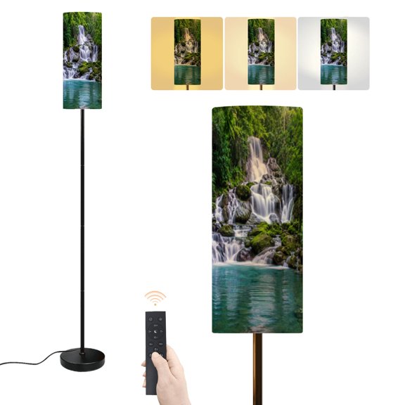 Floor Lamp beautiful waterfall green forest jungle Dimmable Modern Standing Lamp with Lampshade Remote Footswitch Tall Pole Corner Lamp for Living Room Bedroom Office