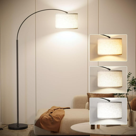 Arc Floor Lamp for Living Room, 75″ Dimmable Bulb, Tall Modern Lamp with Hanging Drum Shade and Weighted Base