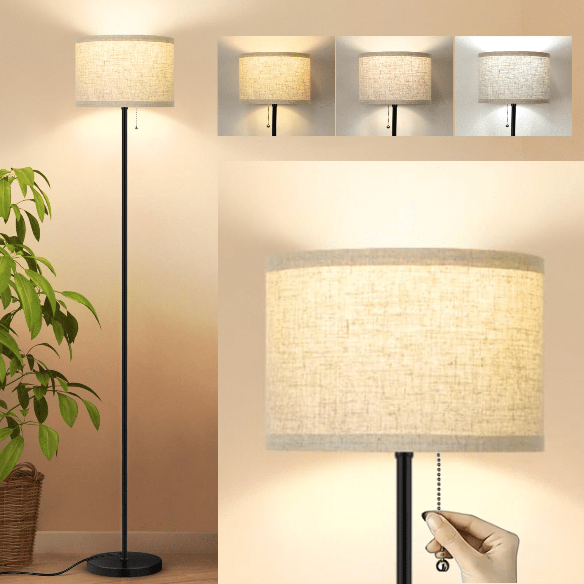 HadinEEon Floor Lamp for Living Room, Modern Standing Lamp Tall with Pull Chain Switch - Walmart.com