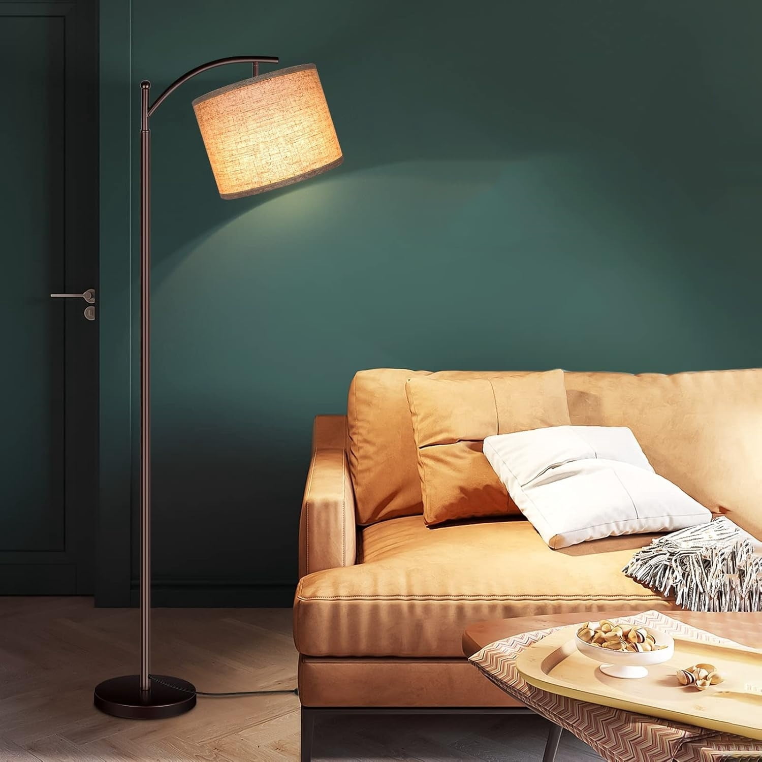 Floor Lamp for Living Room, LED Standing Lamp Tall Floor Lamp Reading for Bedroom, Office (9W LED Bulb, Beige Lampshade Included) -Oil-Rubbed Bronze