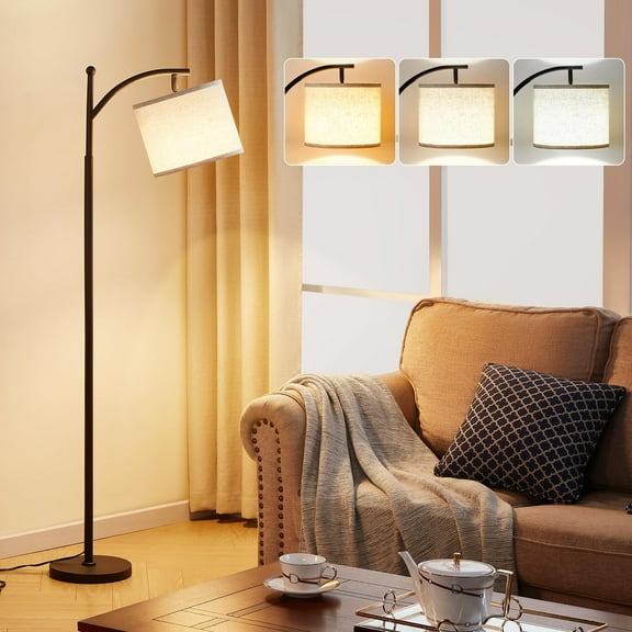 Fovrhne 61" Floor Lamp for Living Room with 3 Color Temperatures LED Bulb Standing Lamp Black Adjustable Linen Shade