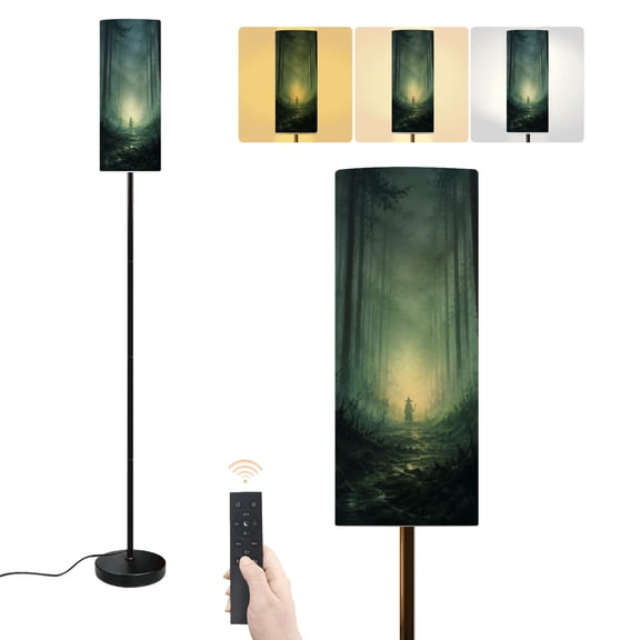 Floor Lamp misty forest Dark tree silhouette Tree tricks Fog night forest Spooky Dimmable Modern Standing Lamp with Lampshade Remote Footswitch Tall Pole Corner Lamp for Living Room Bedroom Office