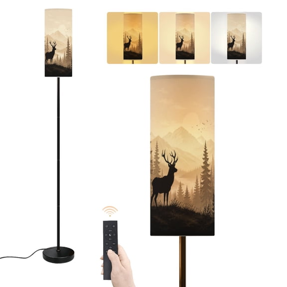 Floor Lamp retro coniferous forest silhouette fallow deer Dimmable Modern Standing Lamp with Lampshade Remote Footswitch Tall Pole Corner Lamp for Living Room Bedroom Office