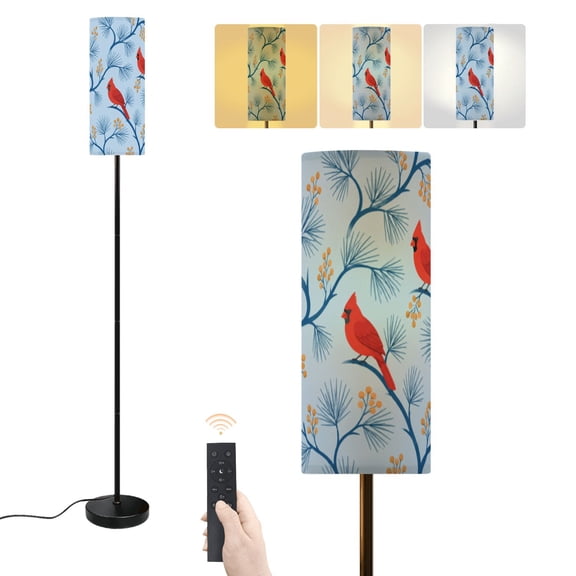Floor Lamp seamless cardinal birds branches for fabric textile Dimmable Modern Standing Lamp with Lampshade Remote Footswitch Tall Pole Corner Lamp for Living Room Bedroom Office
