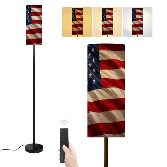Floor Lamp waving wind American flag for patriotic Dimmable Modern Standing Lamp with Lampshade Remote Footswitch Tall Pole Corner Lamp for Living Room Bedroom Office