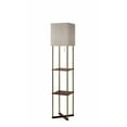 thumbnail image 1 of Floor Lamp with Antique Brass Poles and Walnut Wood Finish Storage Shelves with Two USB Ports, 1 of 3