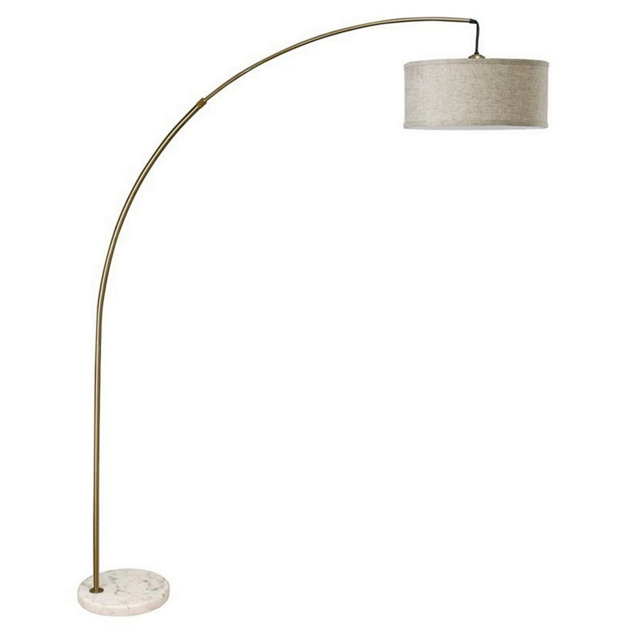 Antique Gold Arc Floor Lamp with Marble Base and Drum Shade