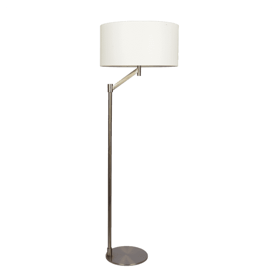 Floor Lamp with Linen Shade - 63 Inch Brushed Nickel Lamp for Living Room, Bedroom - Modern Standing Lamp with Foot Switch, White Fabric Shade