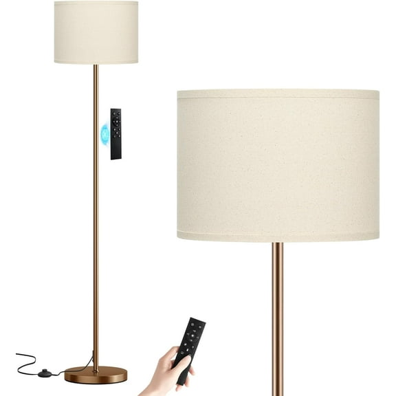 Floor Lamp with Remote Control, Stepless Dimmable Color & Brightness, 9W Bulb Included, Beige Shade, Brown Pole, Living Room Accent Lighting