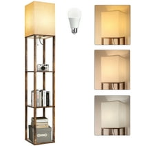 Floor Lamp with Shelves, Modern Dimmable Solid Wood Standing Lamp for Living Room and Bedroom