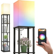 Floor Lamp with Shelves, Smart 5-Tier Modern Shelf Floor Lamp with RGB Bulb, Display Floor Lamp for Living Room, Bedroom and Office - Classic Black