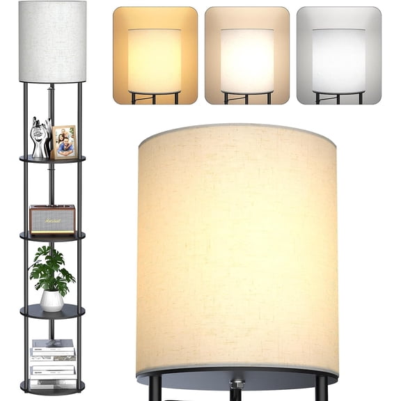 Floor Lamp with Shelves, Standing Bookshelf Lamp, 3-Color LED, Corner Display Shelf Floor Lamp, Living Room Decor, Bedroom Decor, Nightstand, Office