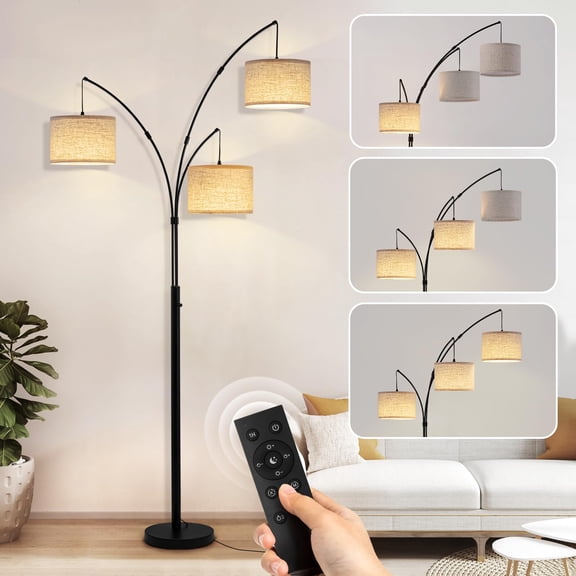 Floor Lamps for Living Room, 2400LM Super Bright Arc Floor Lamp with Remote Control, 3 Light Tall Floor Lamps with Stepless Dimmable, 80" Mid Century Tree Floor Lamp for Bedroom, Office