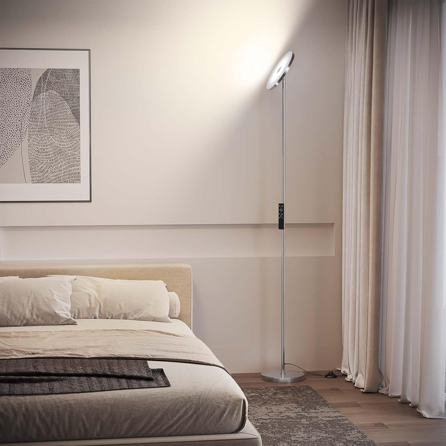Floor Lamps for Living Room, 32W/3000LM Super Bright LED Floor Lamp with Remote Control, 69" Tall Standing Lamp with Stepless Dimmable, Modern Corner Lamp for Bedroom, Office Nickel