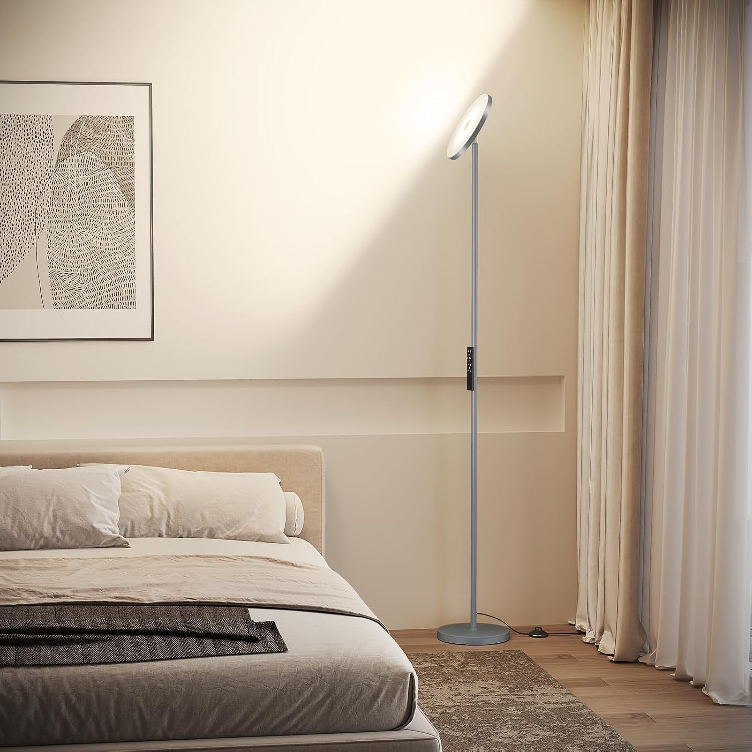 Floor Lamps for Living Room, 32W/3000LM Super Bright LED Floor Lamp with Remote Control, 69" Tall Standing Lamp with Stepless Dimmable, Modern Corner Lamp for Bedroom, Office Grey