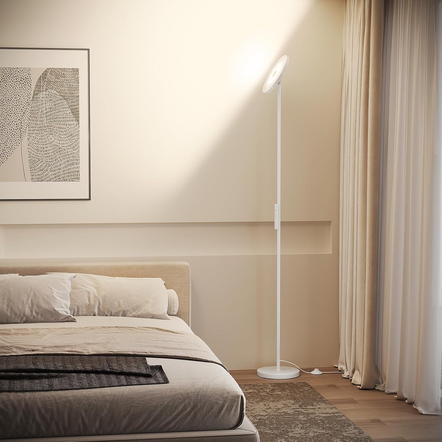 Floor Lamps for Living Room, 32W/3000LM Super Bright LED Floor Lamp with Remote Control, 69" Tall Standing Lamp with Stepless Dimmable, Modern Corner Lamp for Bedroom, Office White