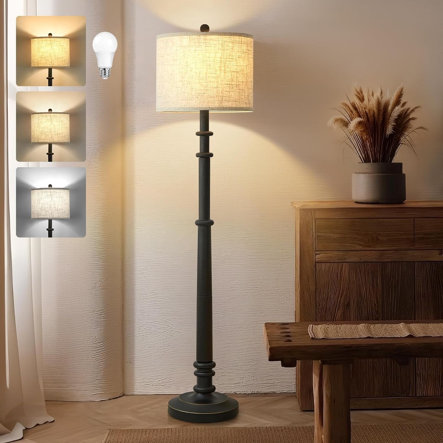 Floor Lamps for Living Room - 60" New Upgrade Resin Farmhouse Floor ...