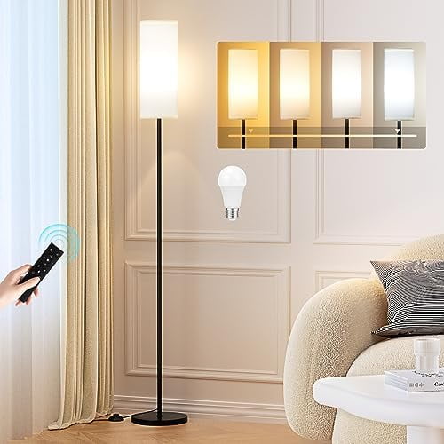 Floor Lamps for Living Room, 64" Modern Floor Lamp with Remote Control and Stepless Dimmable Colors Temperature & Brightness, Standing Lamps for Living Room Bedroom Office, 9W Bulb Included