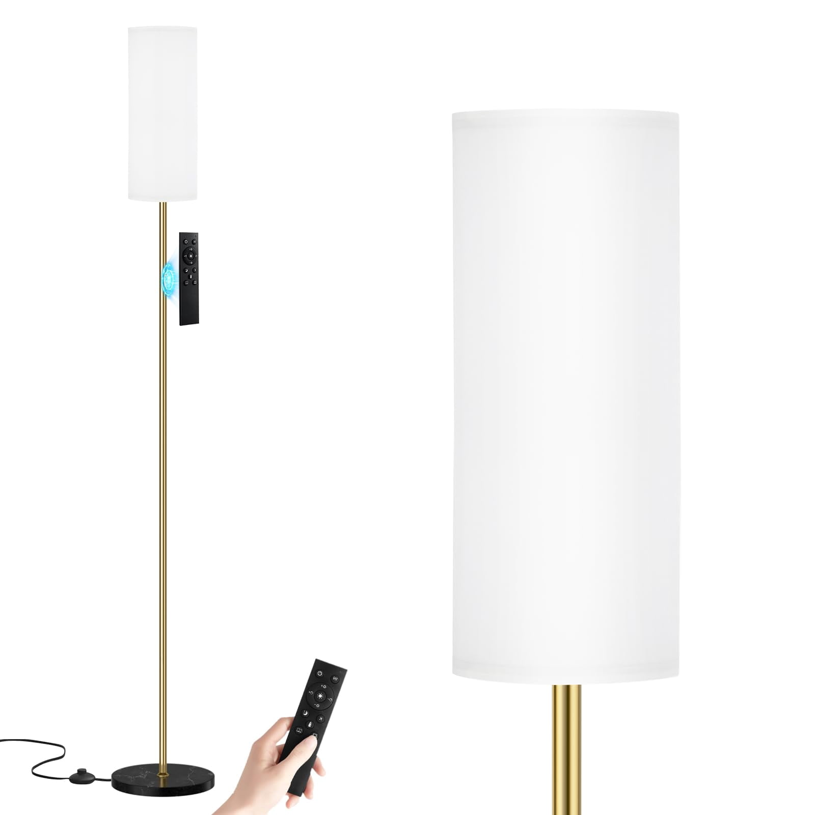 Floor Lamps for Living Room, 64" Modern Floor Lamp with Remote Control and Stepless Dimmable Colors Temperature & Brightness, Standing Lamps for Living Room Bedroom Office, 9W Bulb Included