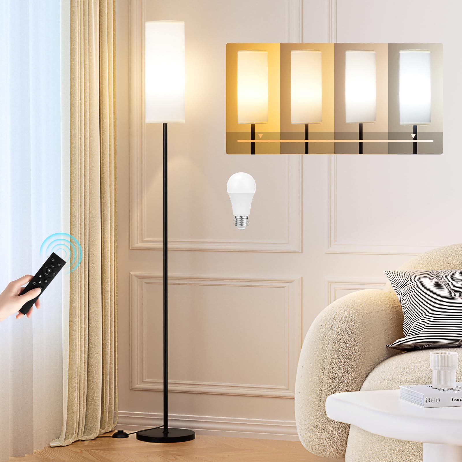 Floor Lamps For Living Room  64" Modern Lamp With Remote Control And Stepless Dimmable Colors Temperature & Brightness Standing Bedroom Office 9w Bulb Included