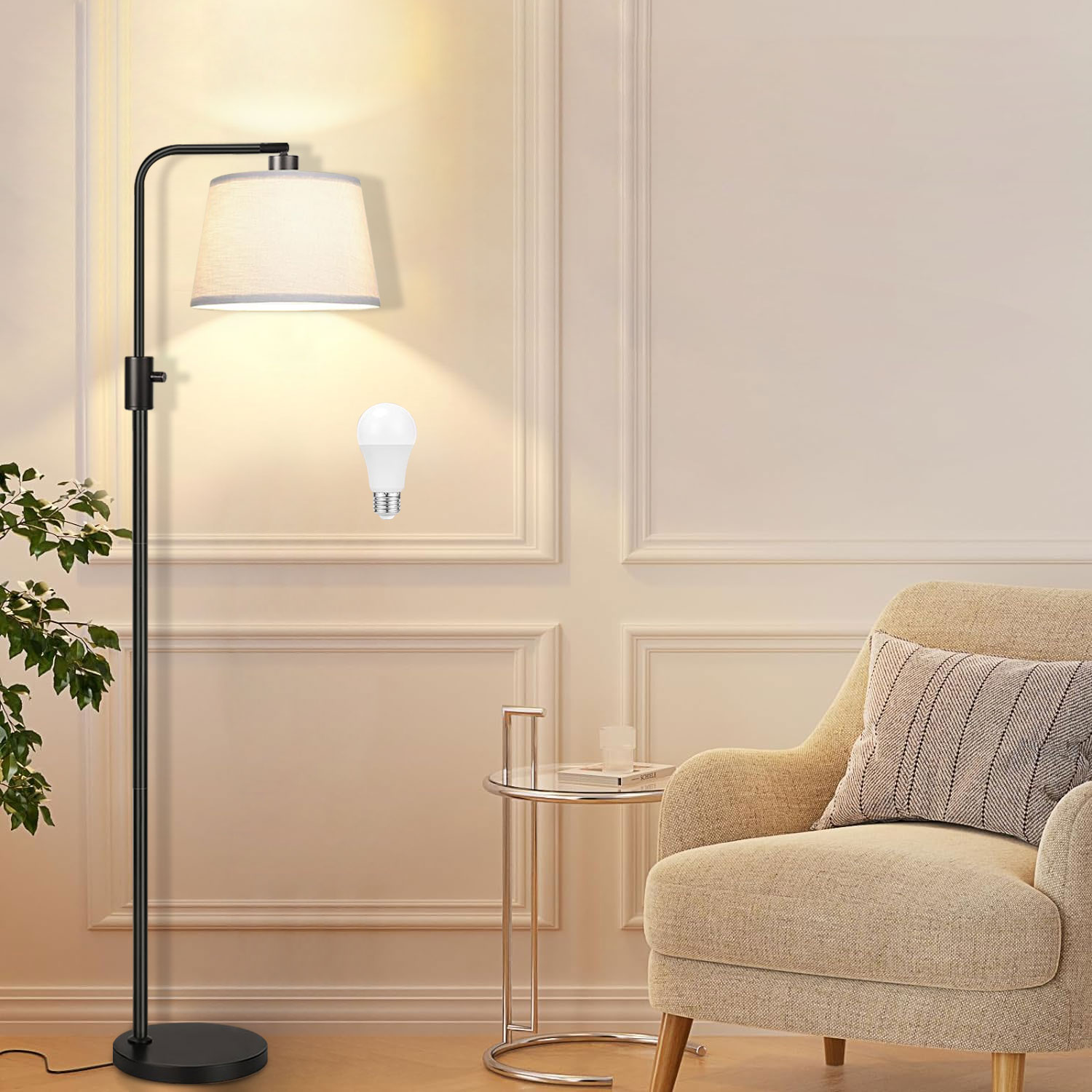 Mainstays Contemporary Metal 62in Floor Lamp with on/off Foot Switch ...