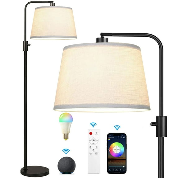 Floor Lamps for Living Room, 65" Standing Lamps with Beige Linen Lamp Shade,On/Off Foot Switch, Tall Modern Floor Lamp for Bedrooms, Living Room, Office