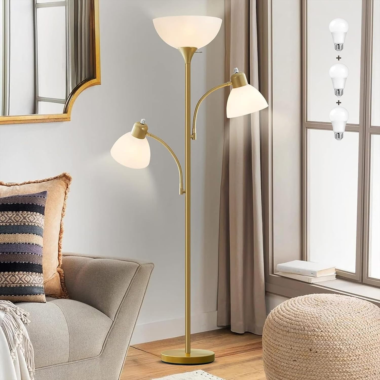 Gold Floor Lamp LED Floor Lamps For Living Room, Modern Stepless