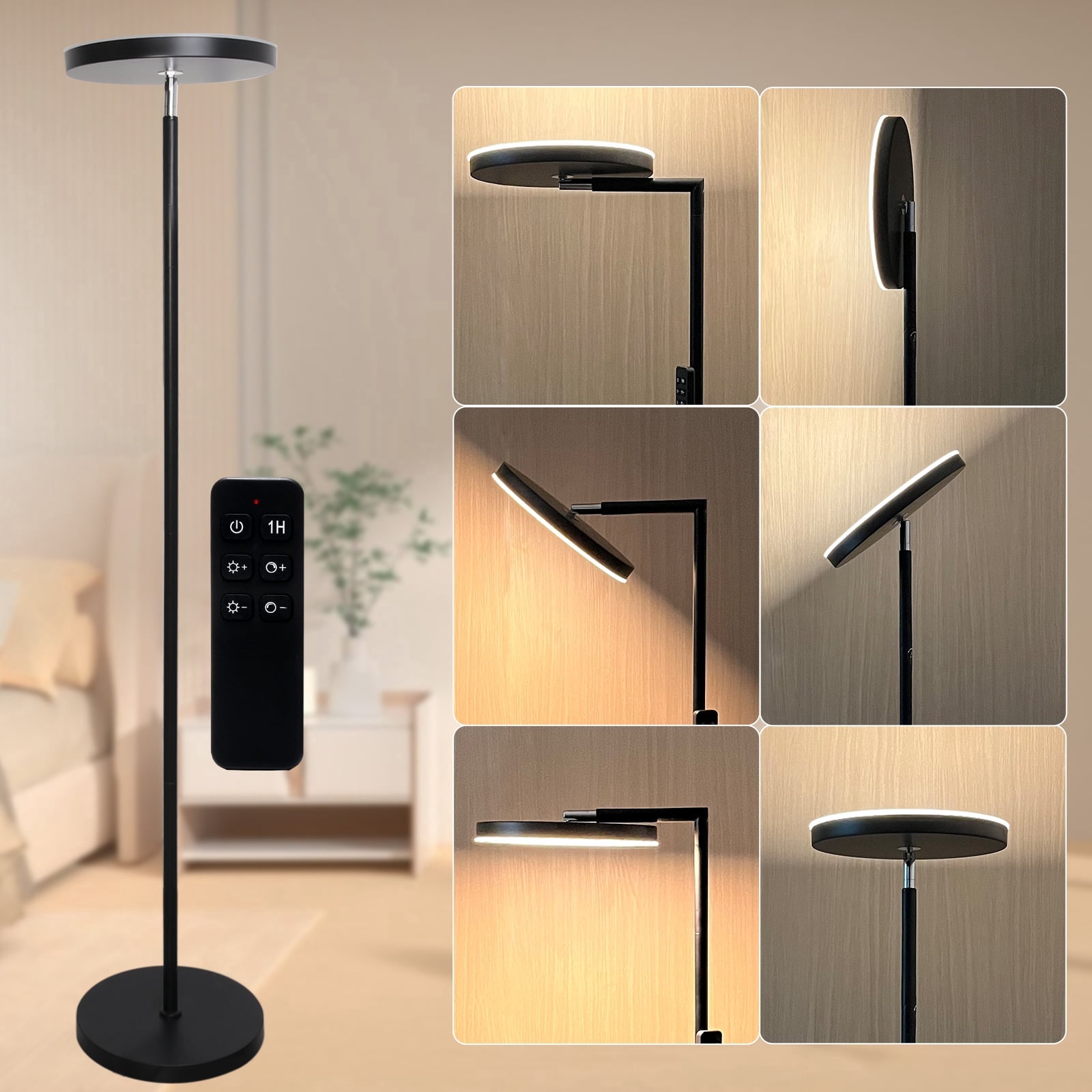 Anrotix 6.3 ft Art Deco Adjustable Head Black LED Floor Lamp