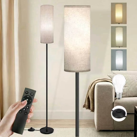 DQQKMM 68" LED Floor Lamp,3-Color Dimmer, Linen Shade, Standing Light for Living Room, Bedroom, Office(Black)
